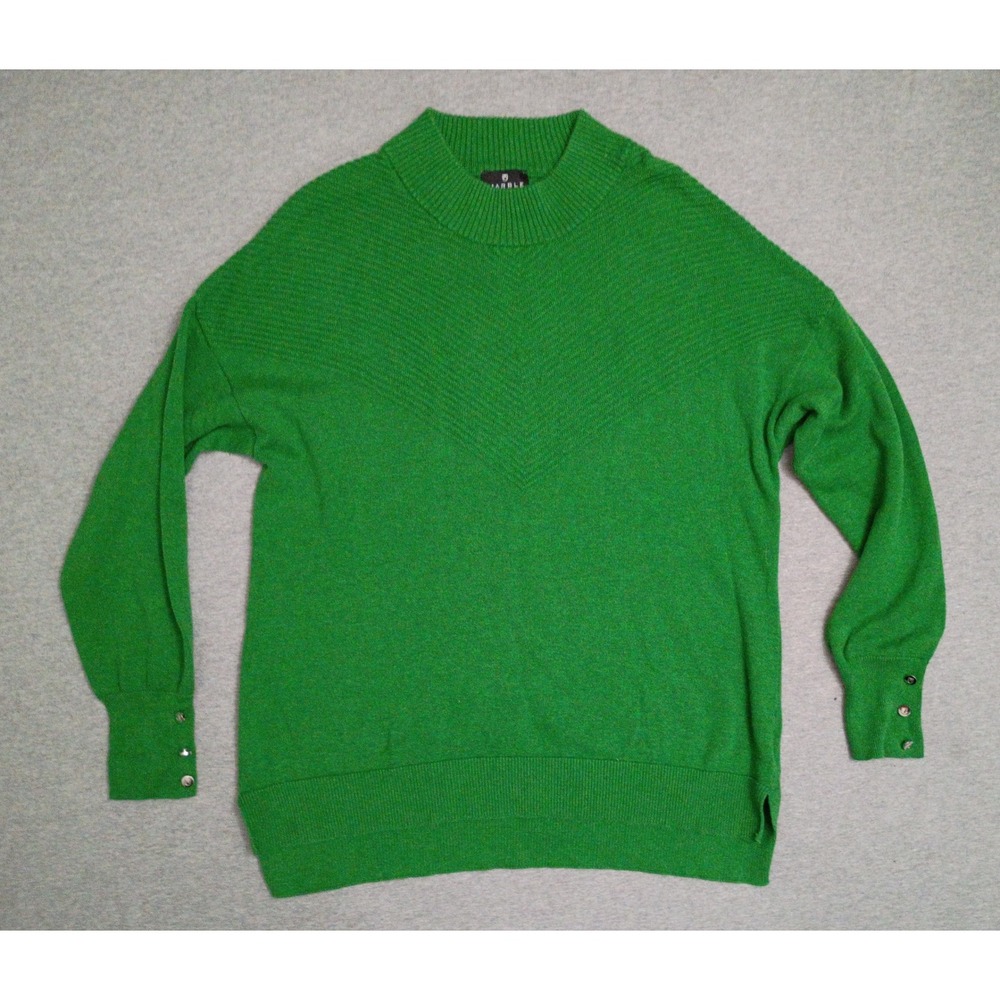 Marble Scotland Green 100% Cotton Mock Neck Button Cuff Sweater Womens Medium